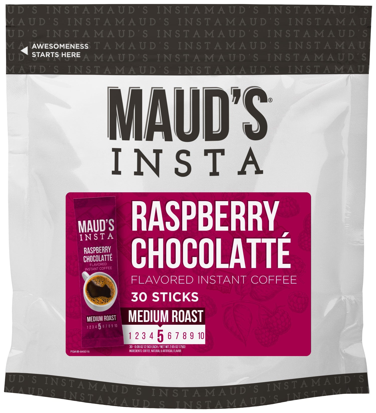 Maud's Instant Raspberry Chocolate Flavored Coffee (Insta Raspberry Choco-latte) - 30ct