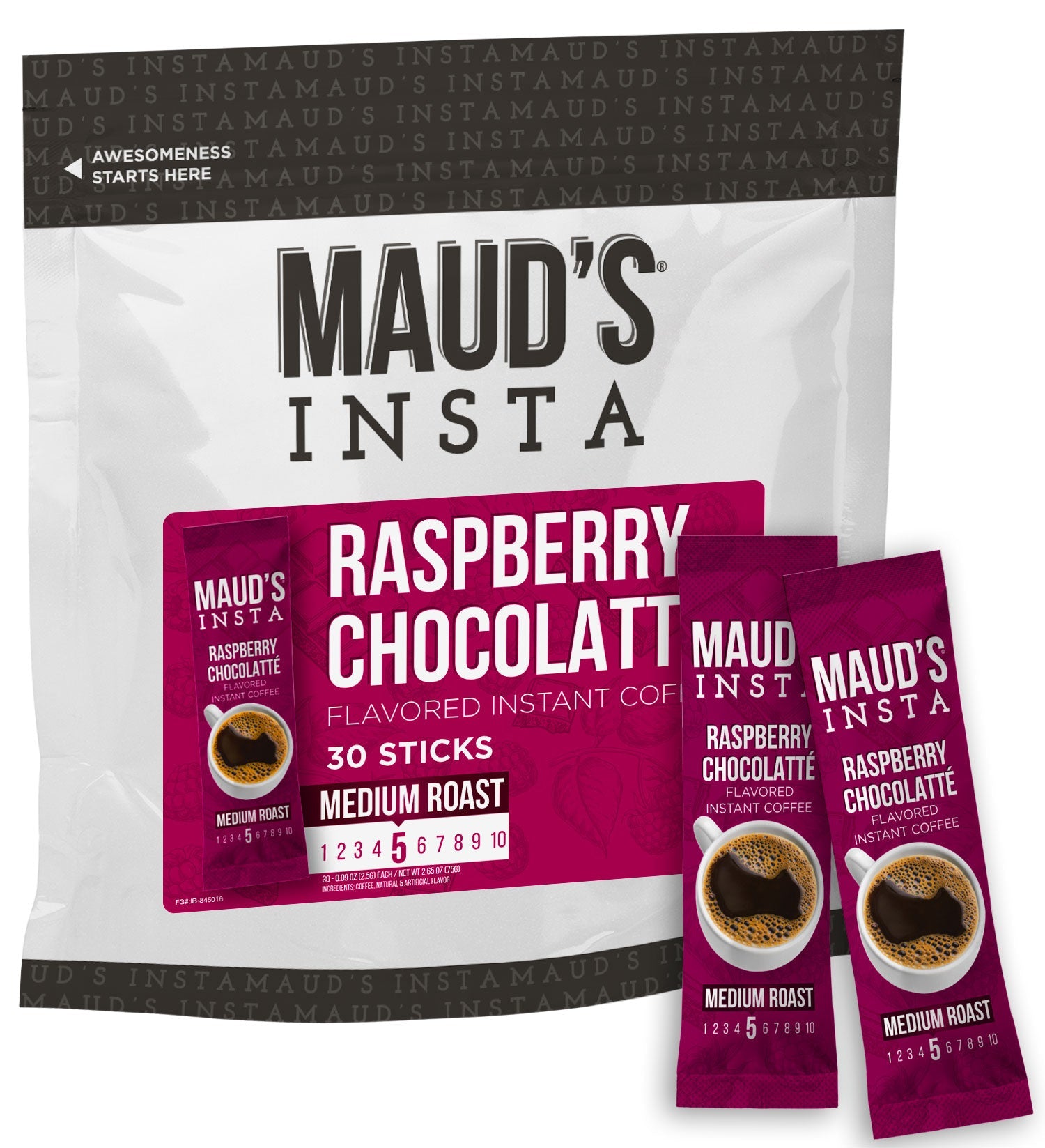 Maud's Instant Raspberry Chocolate Flavored Coffee (Insta Raspberry Choco-latte) - 30ct