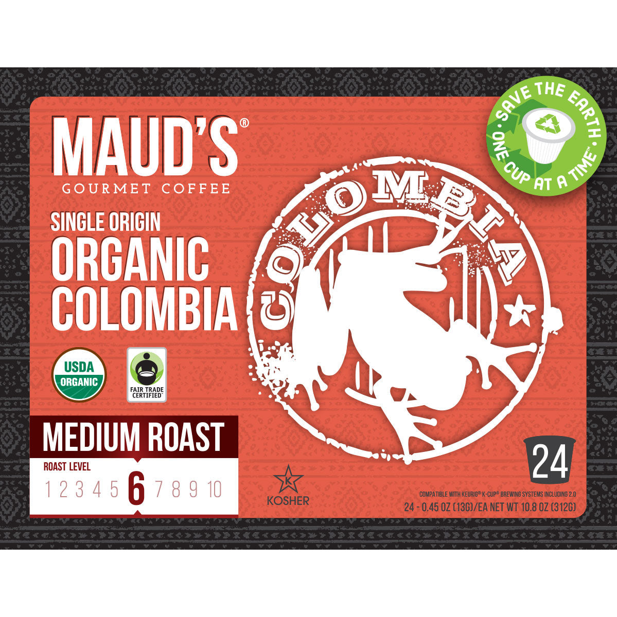 Maud's Organic Single-Origin Fair-Trade Colombia Medium Roast Coffee Pods