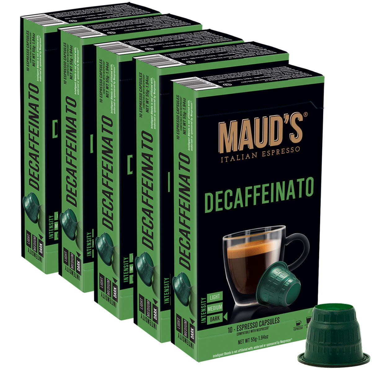 Maud's Decaffeinato Honey Decaf Dark Roast Italian Espresso Capsules