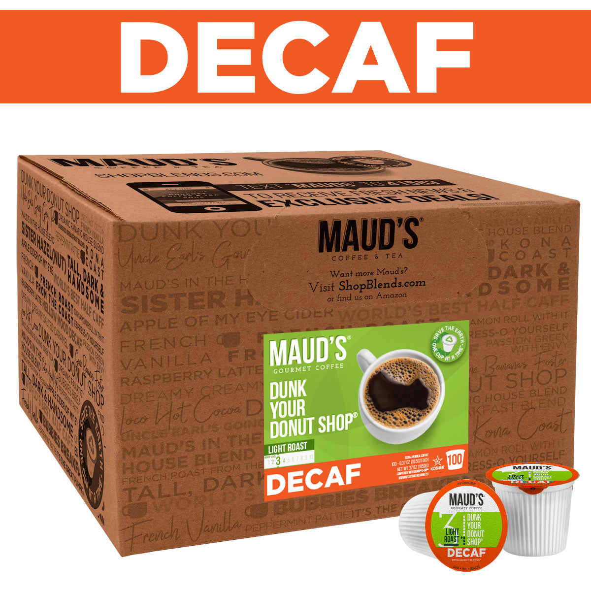 Maud's Decaf Donut Shop Light Roast Coffee Pods (Dunk Your Donut Shop)