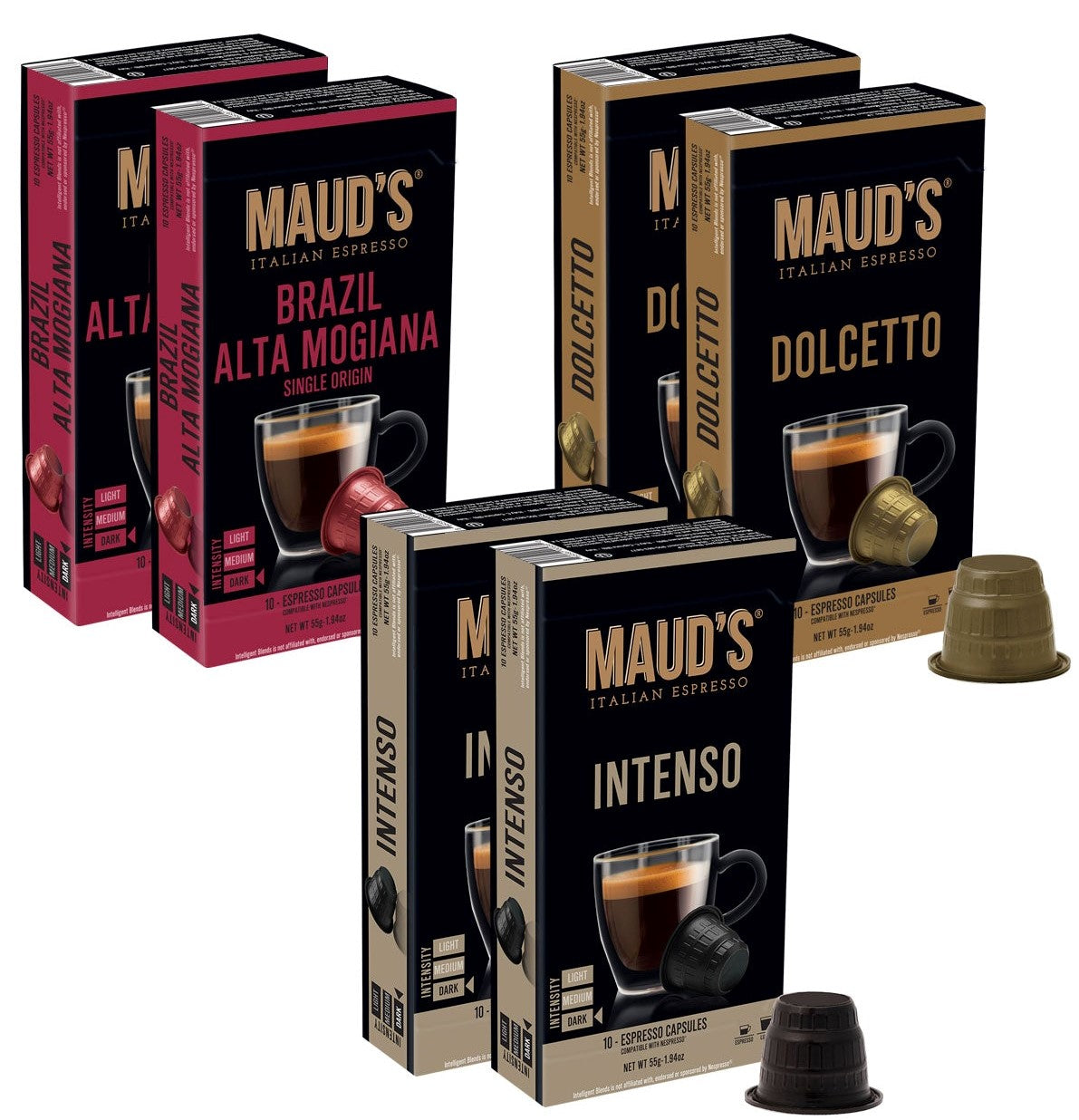 Maud's Italian Espresso Capsules Variety Pack - 60 Capsules