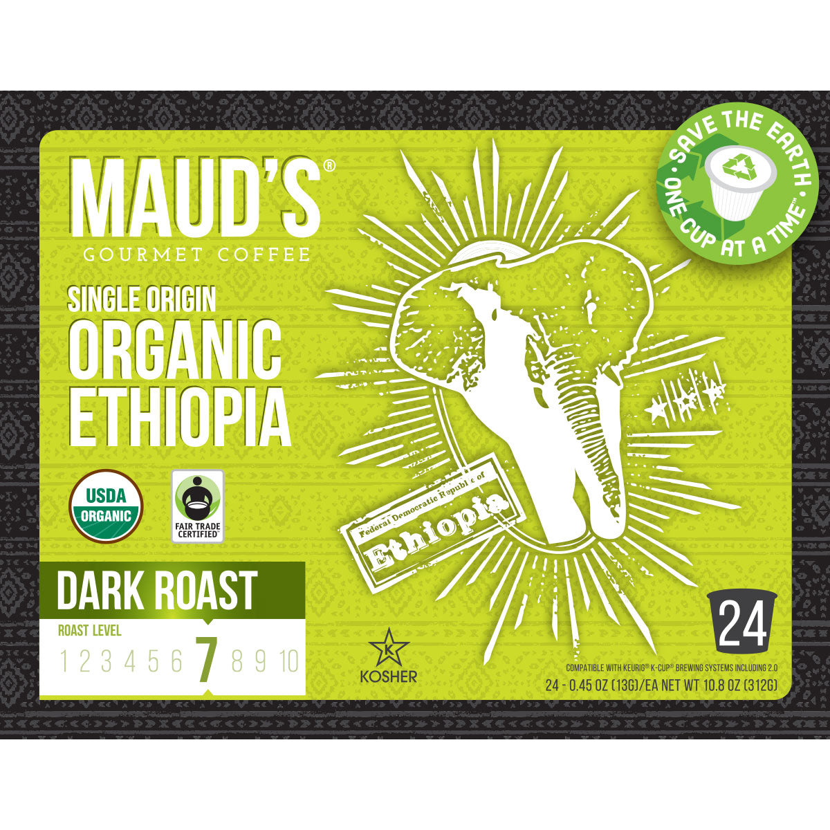 Maud's Organic Single-Origin Fair-Trade Ethiopia Dark Roast Coffee Pods