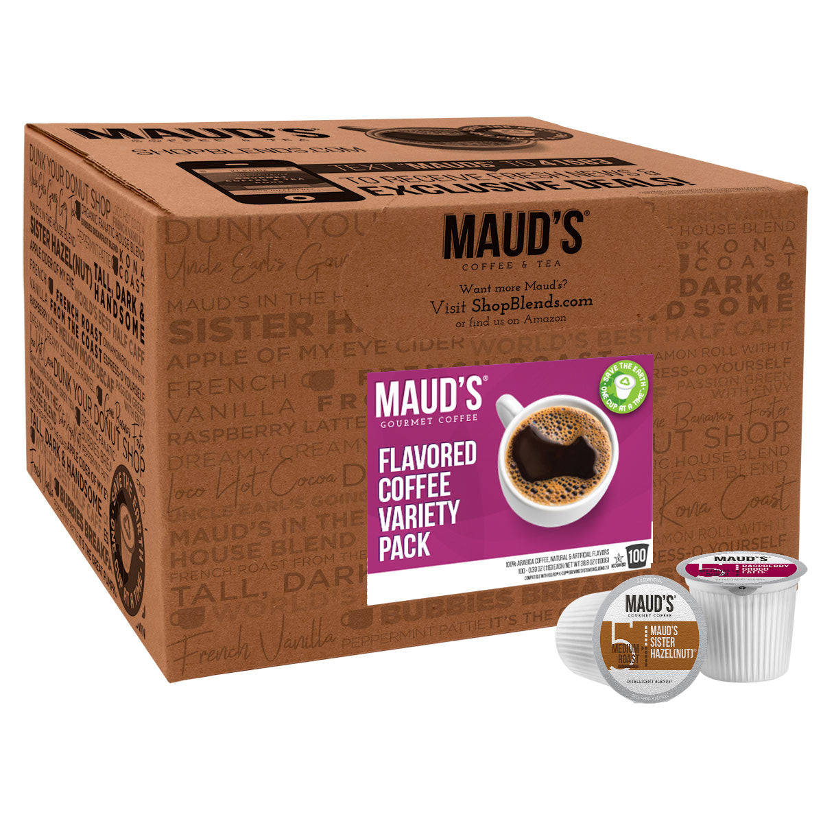 Maud's Flavored Coffee Pods Variety Pack (6 Blends) - 100 Pods