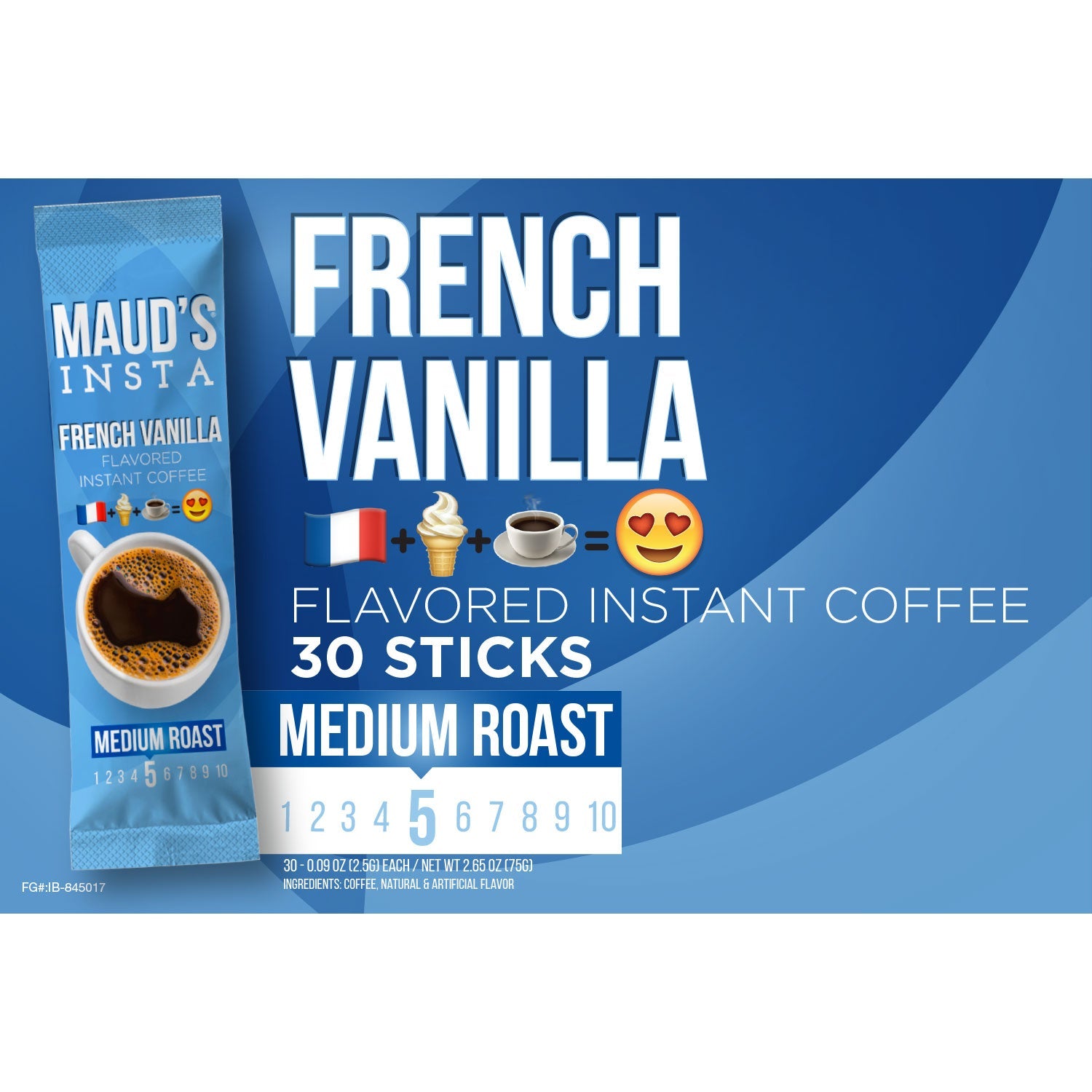 Maud's Instant French Vanilla Flavored Coffee (Insta French Vanilla) - 30ct