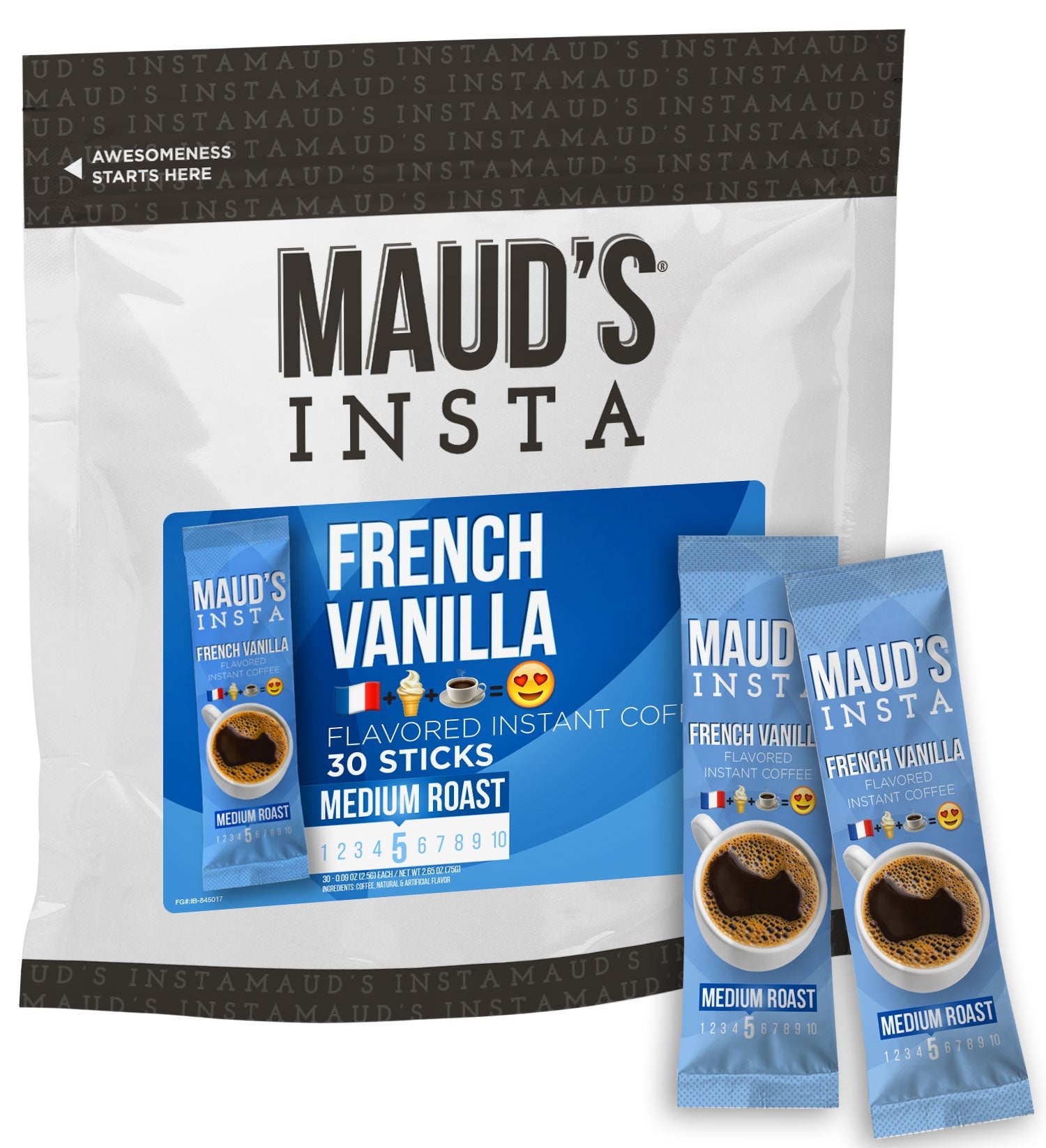 Maud's Instant French Vanilla Flavored Coffee (Insta French Vanilla) - 30ct