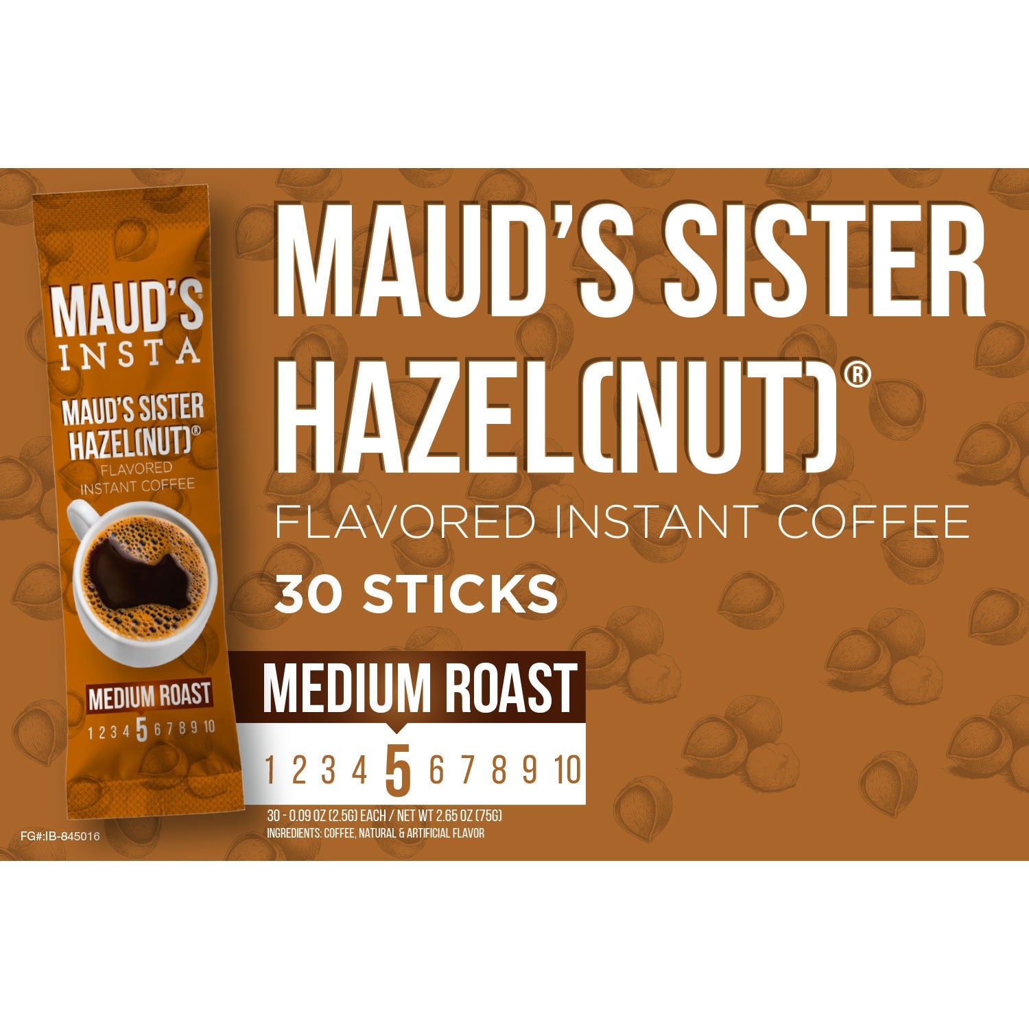 Maud's Instant Sweet Hazelnut Flavored Coffee (Insta Sister Hazelnut) - 30ct