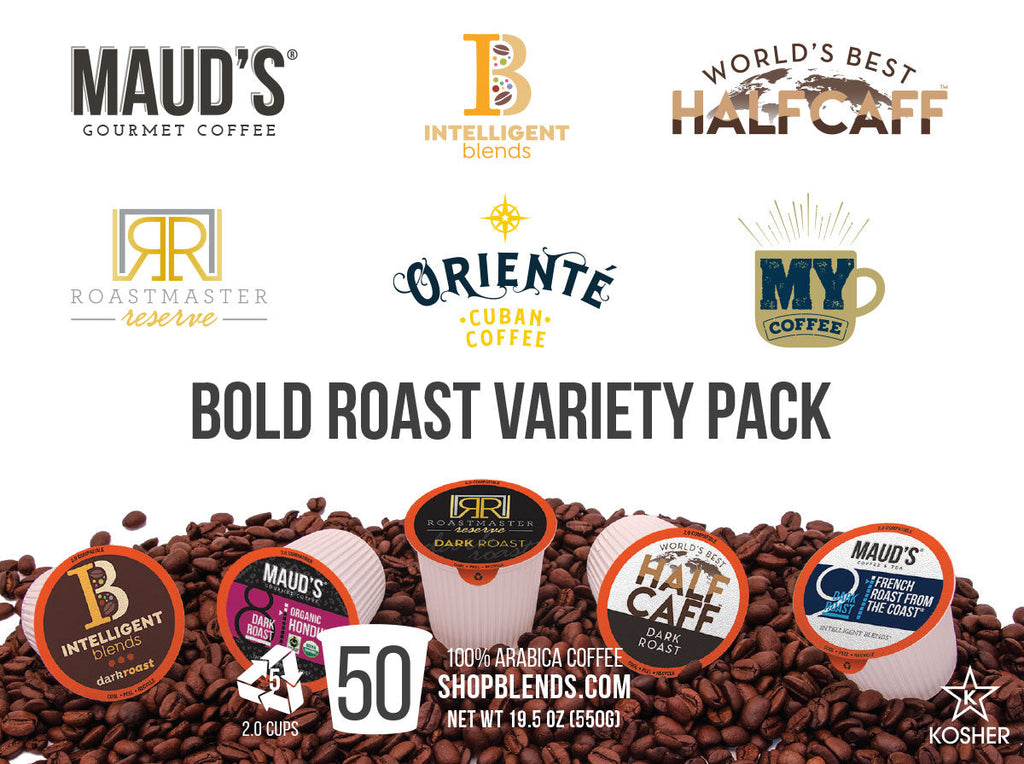 Gourmet Bold Roast Coffee Pods Variety Pack (10 Blends) - 50 Pods