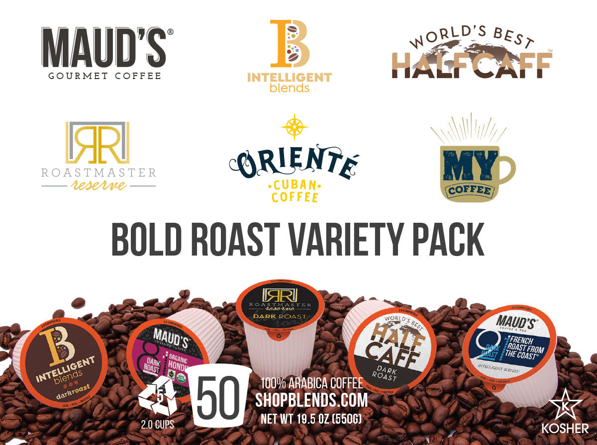 Gourmet Bold Roast Coffee Pods Variety Pack (10 Blends) - 50 Pods