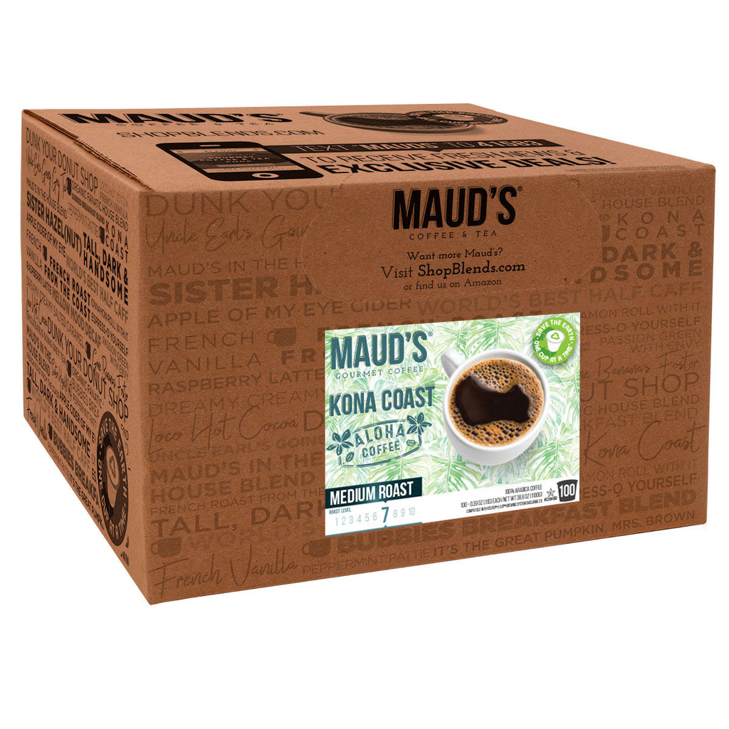 Maud's Kona Blend Medium Roast Dark Coffee Pods (Kona Coast)