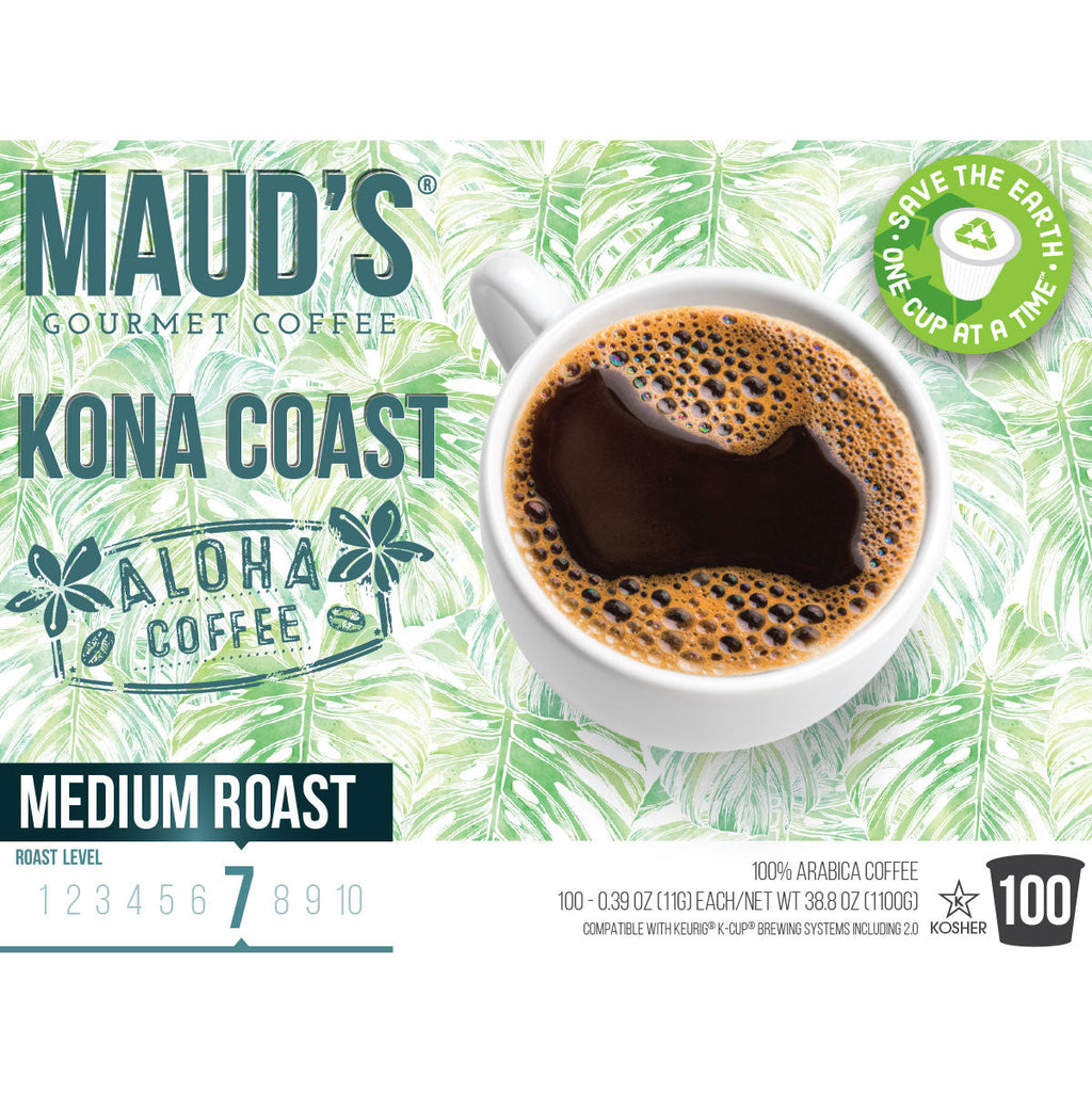 Maud's Kona Blend Medium Roast Dark Coffee Pods (Kona Coast)