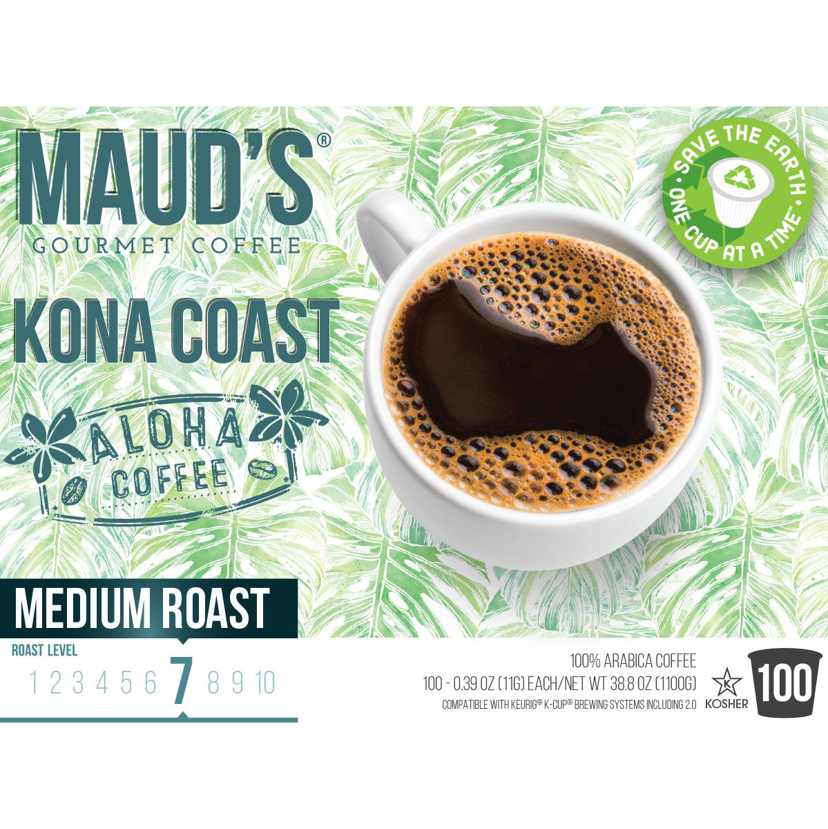 Maud's Kona Blend Medium Roast Dark Coffee Pods (Kona Coast)