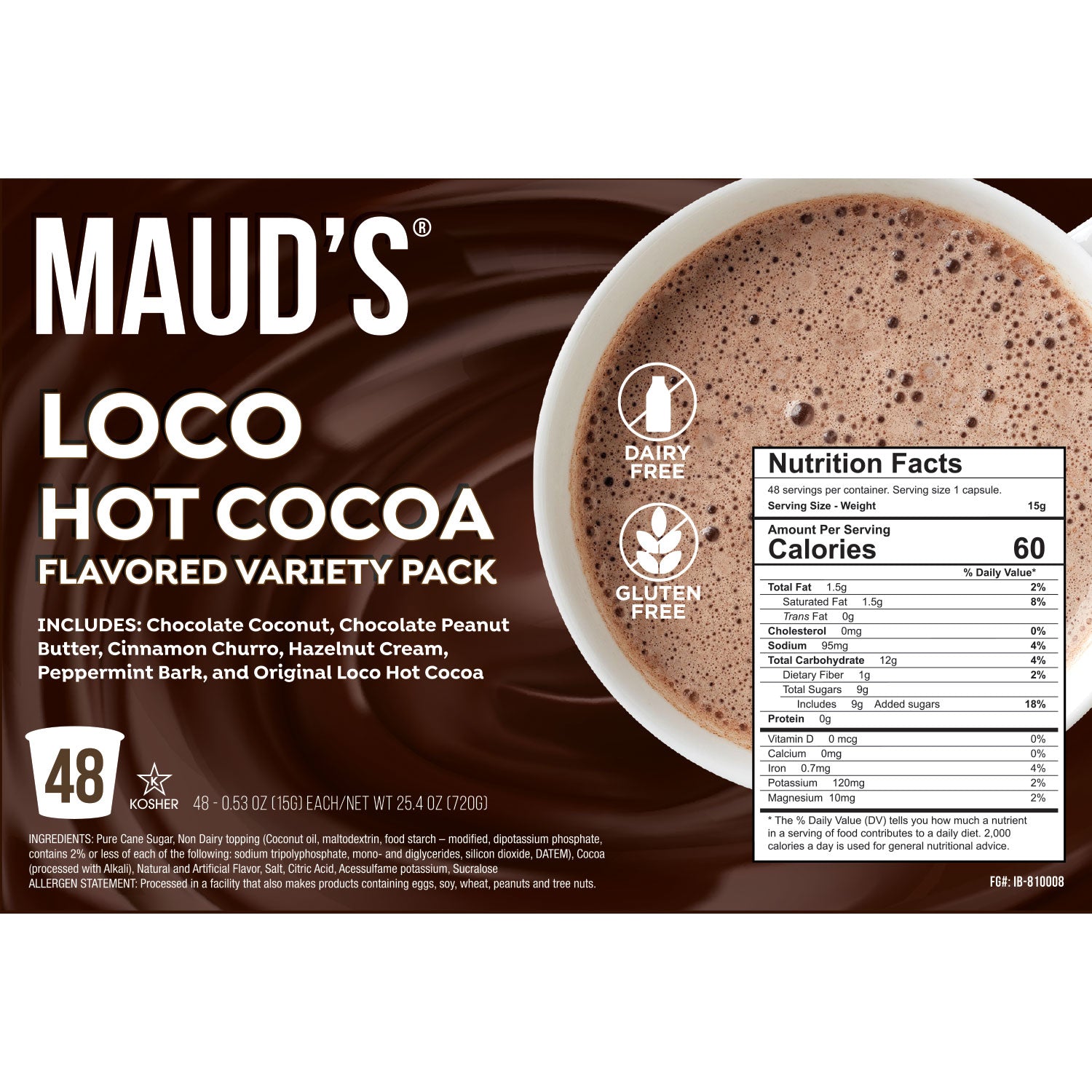Maud's Flavored Hot Chocolate Variety Pack (6 Flavors) - 48 Pods
