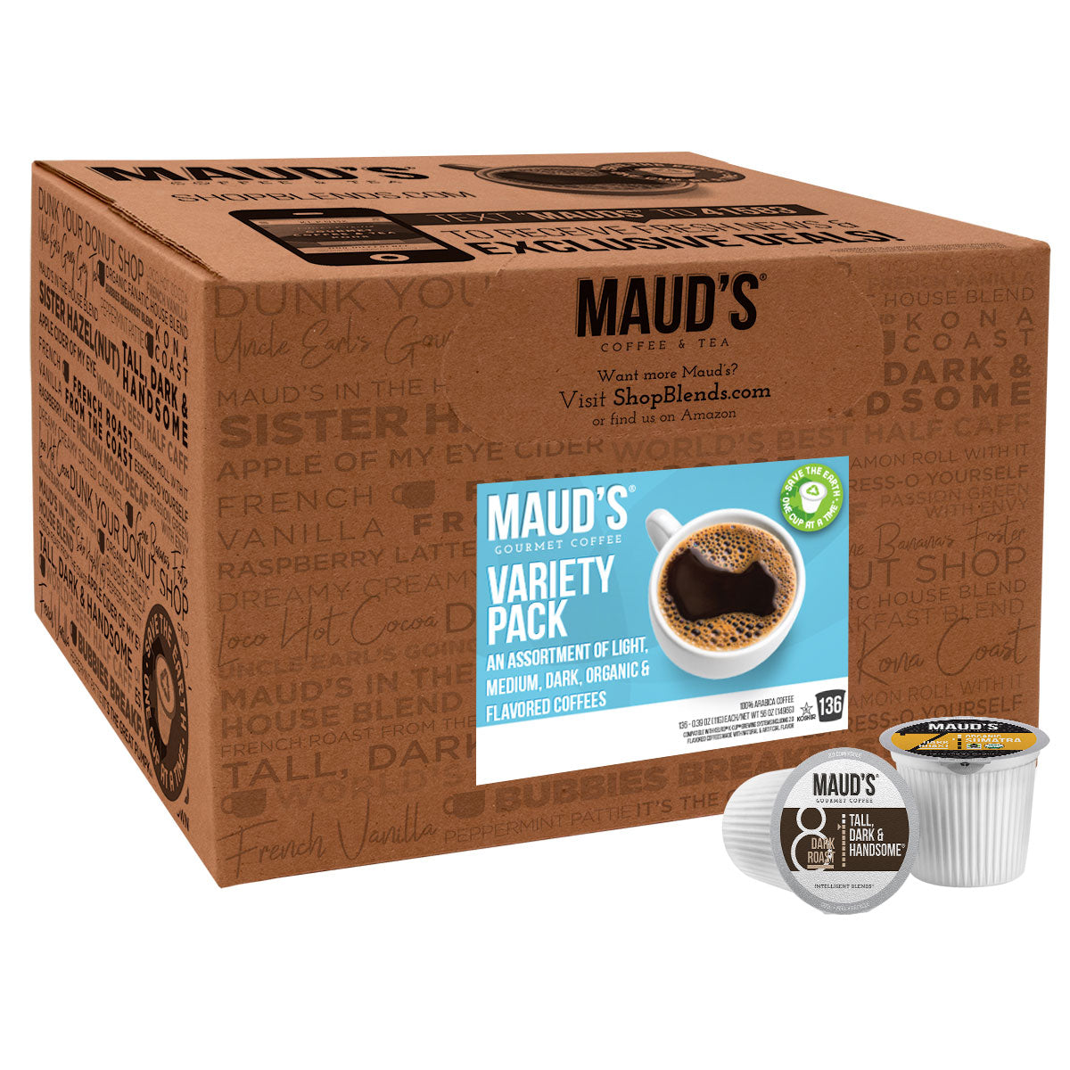 Maud's 12 Flavor Bulk Coffee Variety Pack (Variety Family Pack) - 136 Pods