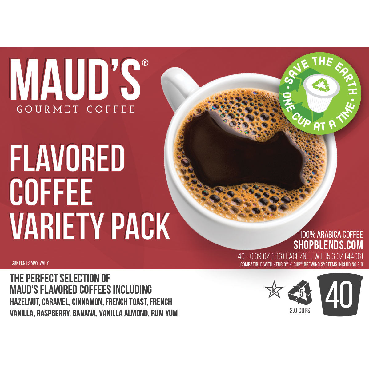 Maud's Flavored Coffee Pods Variety Pack (9 Blends) - 40 Pods