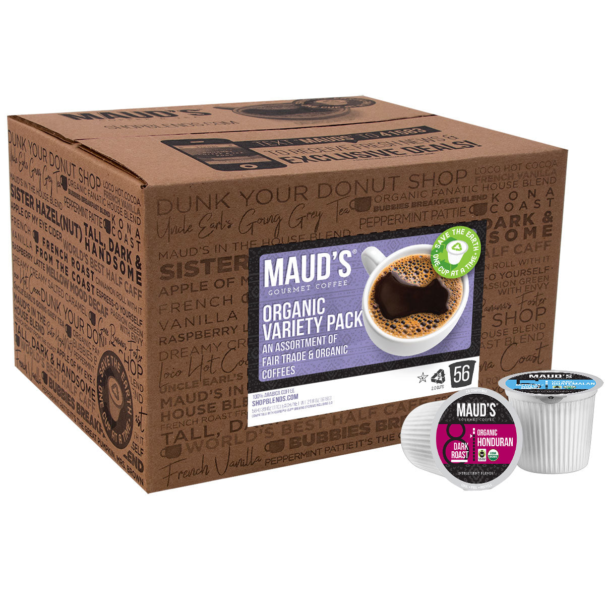 Maud's Organic Fair-Trade Coffee Pods Variety Pack (8 Blends) - 56 Pods