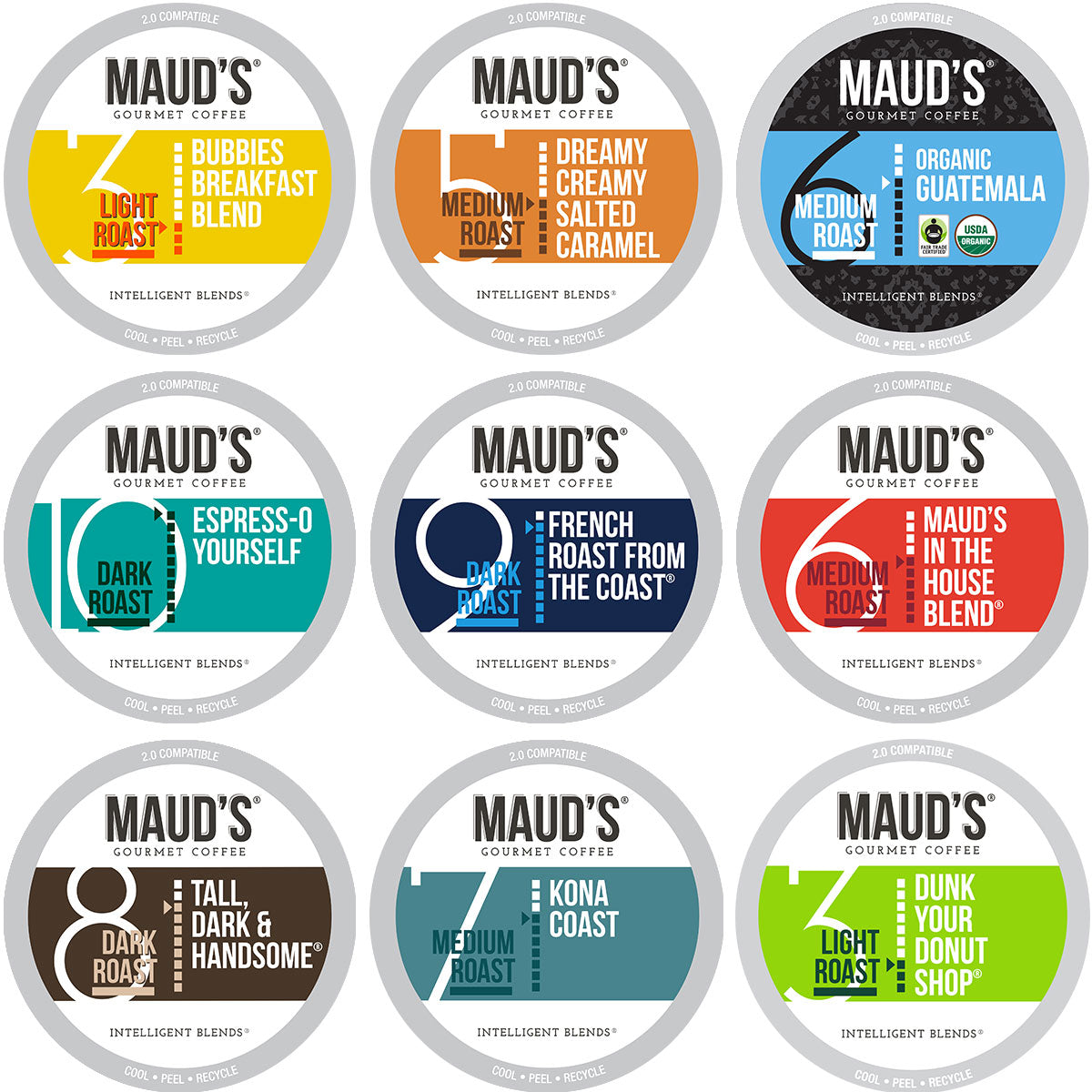 Maud's Original 9 Blend Coffee Pod Variety Pack (9 Original Blends) - 80 Pods