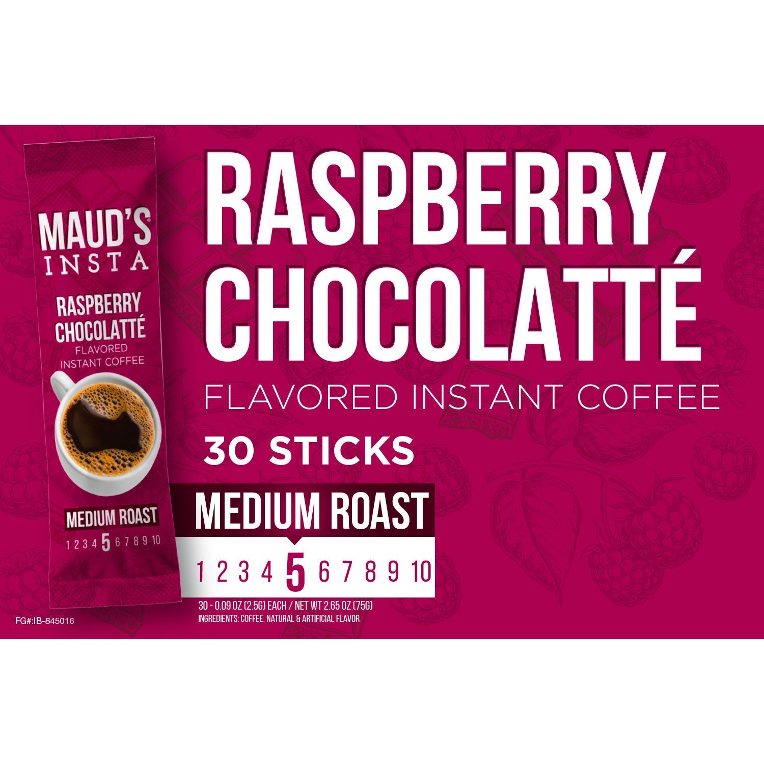 Maud's Instant Raspberry Chocolate Flavored Coffee (Insta Raspberry Choco-latte) - 30ct