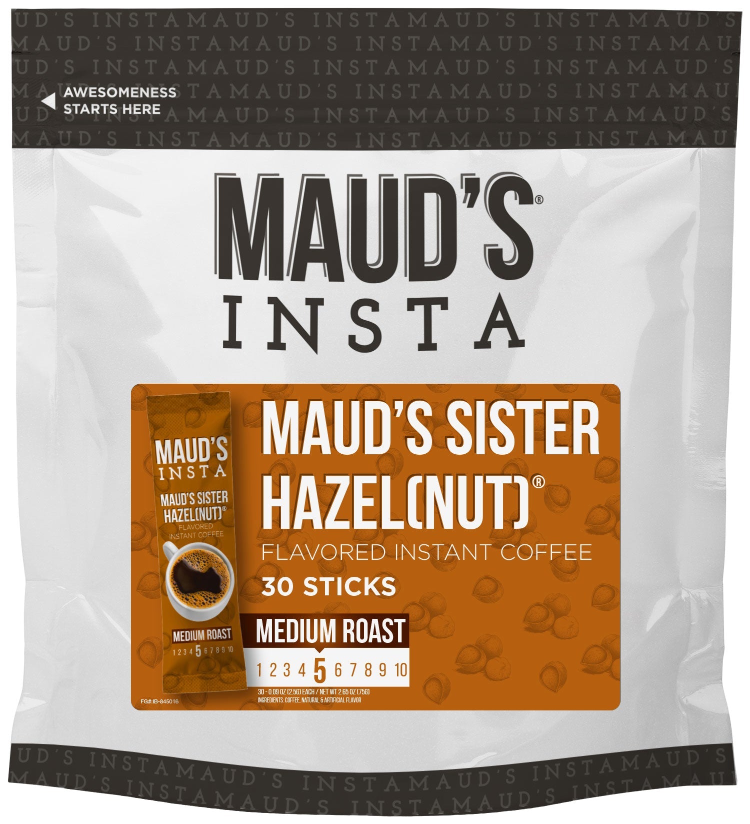 Maud's Instant Sweet Hazelnut Flavored Coffee (Insta Sister Hazelnut) - 30ct