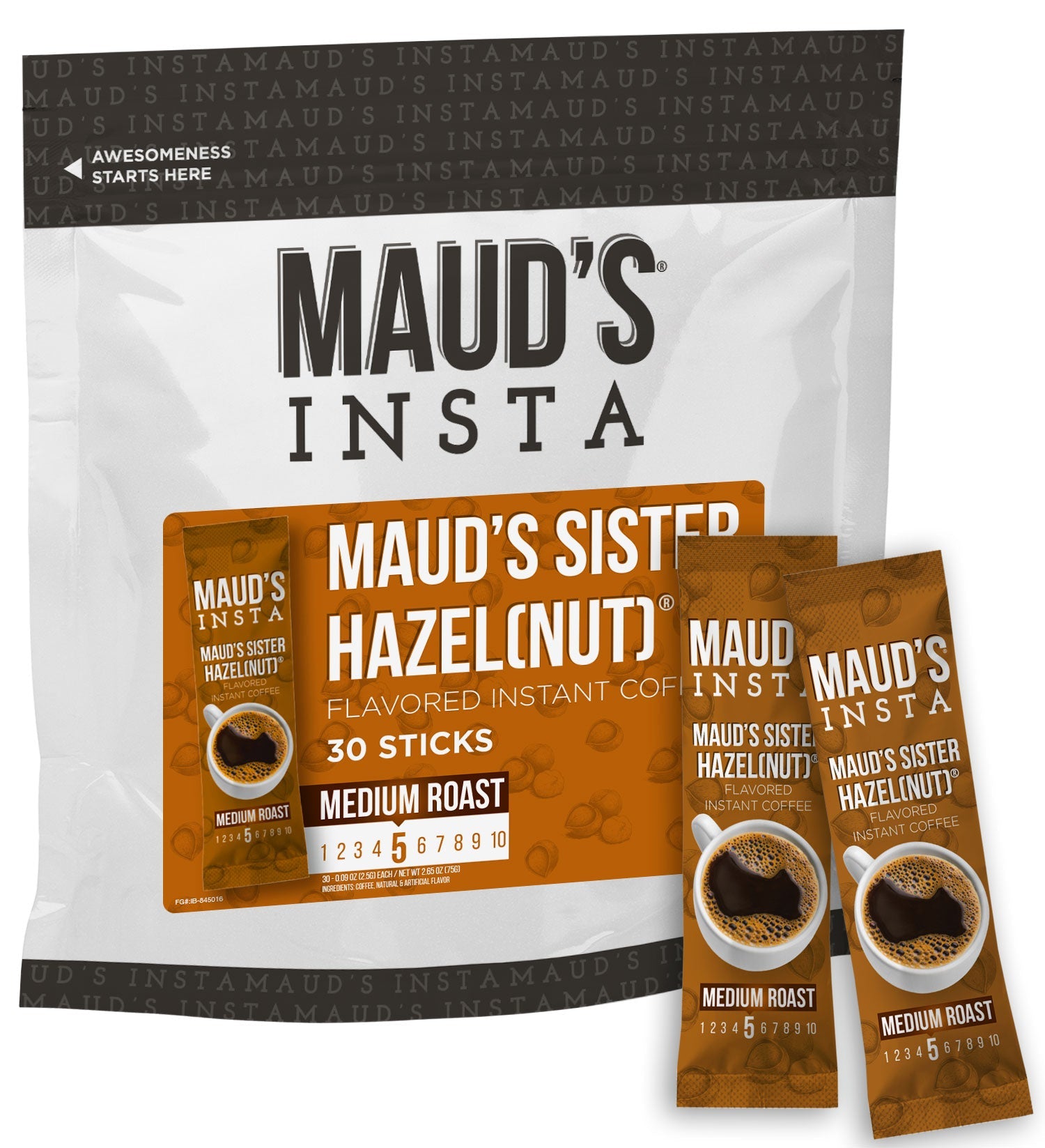 Maud's Instant Sweet Hazelnut Flavored Coffee (Insta Sister Hazelnut) - 30ct