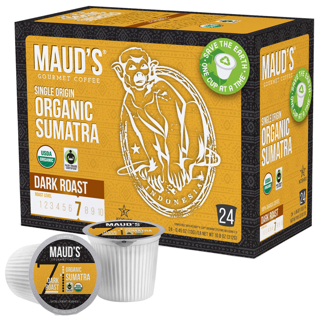Maud's Organic Single-Origin Fair-Trade Sumatra Dark Roast Coffee Pods
