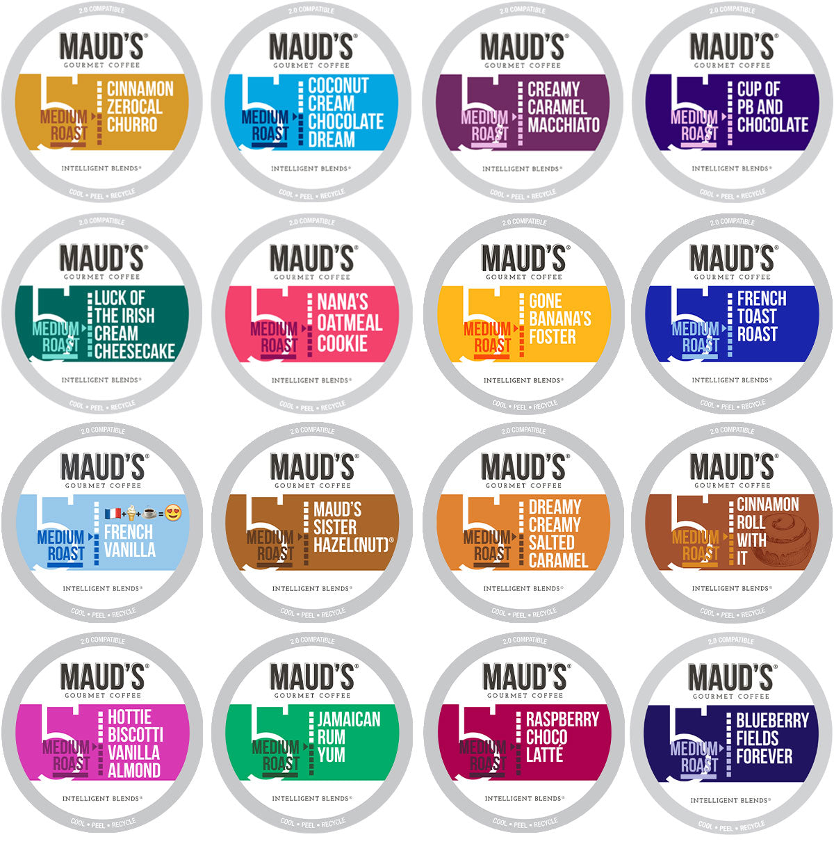 Maud's Super Flavored Coffee Pods Variety Pack (16 Blends) - 80 Pods