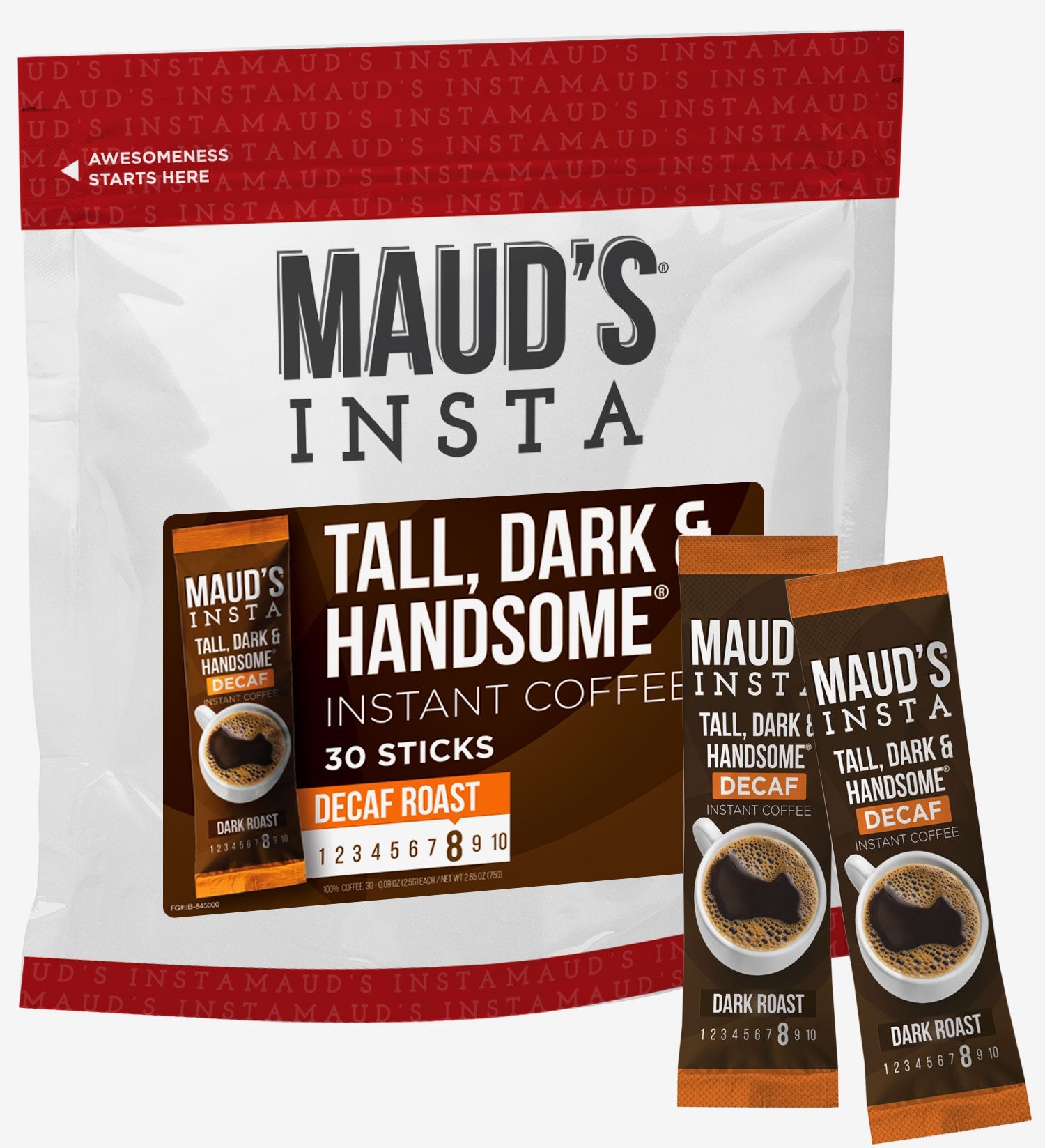 Maud's Instant Decaf Dark Roast (Insta Decaf Tall, Dark & Handsome) - 30ct