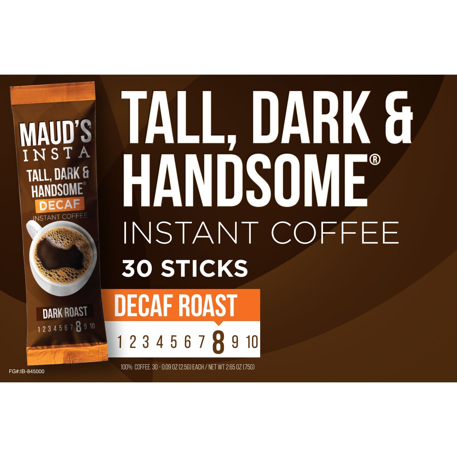 Maud's Instant Decaf Dark Roast (Insta Decaf Tall, Dark & Handsome) - 30ct