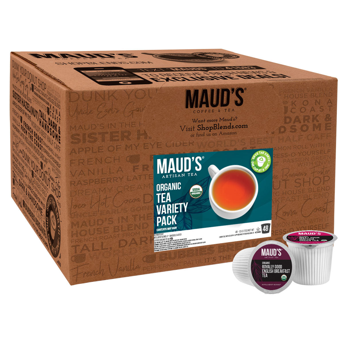 Maud's Organic Tea Pods Variety Pack (8 Blends) - 48 Pods