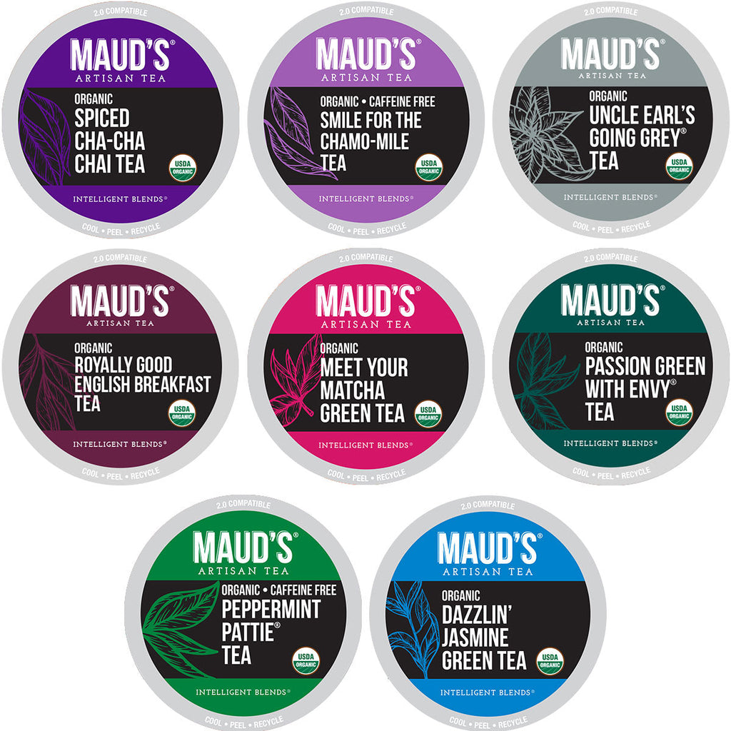 Maud's Organic Tea Pods Variety Pack (8 Blends) - 48 Pods