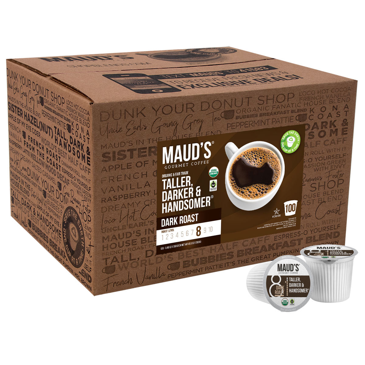 Maud's Organic Dark Roast Coffee Pods (Taller, Darker, Handsomer)