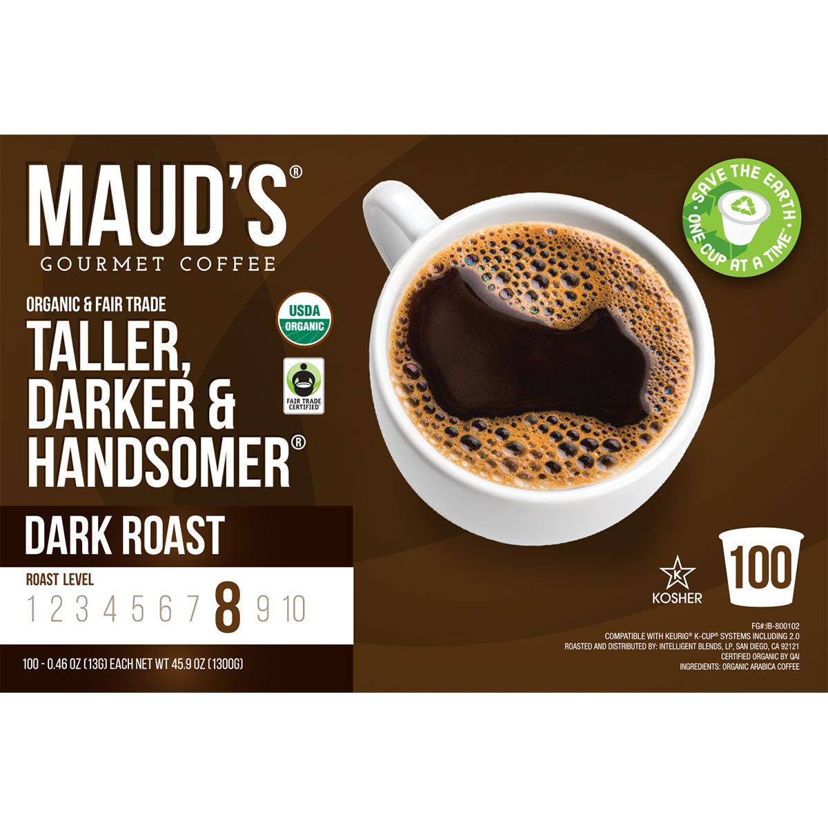 Maud's Organic Dark Roast Coffee Pods (Taller, Darker, Handsomer)