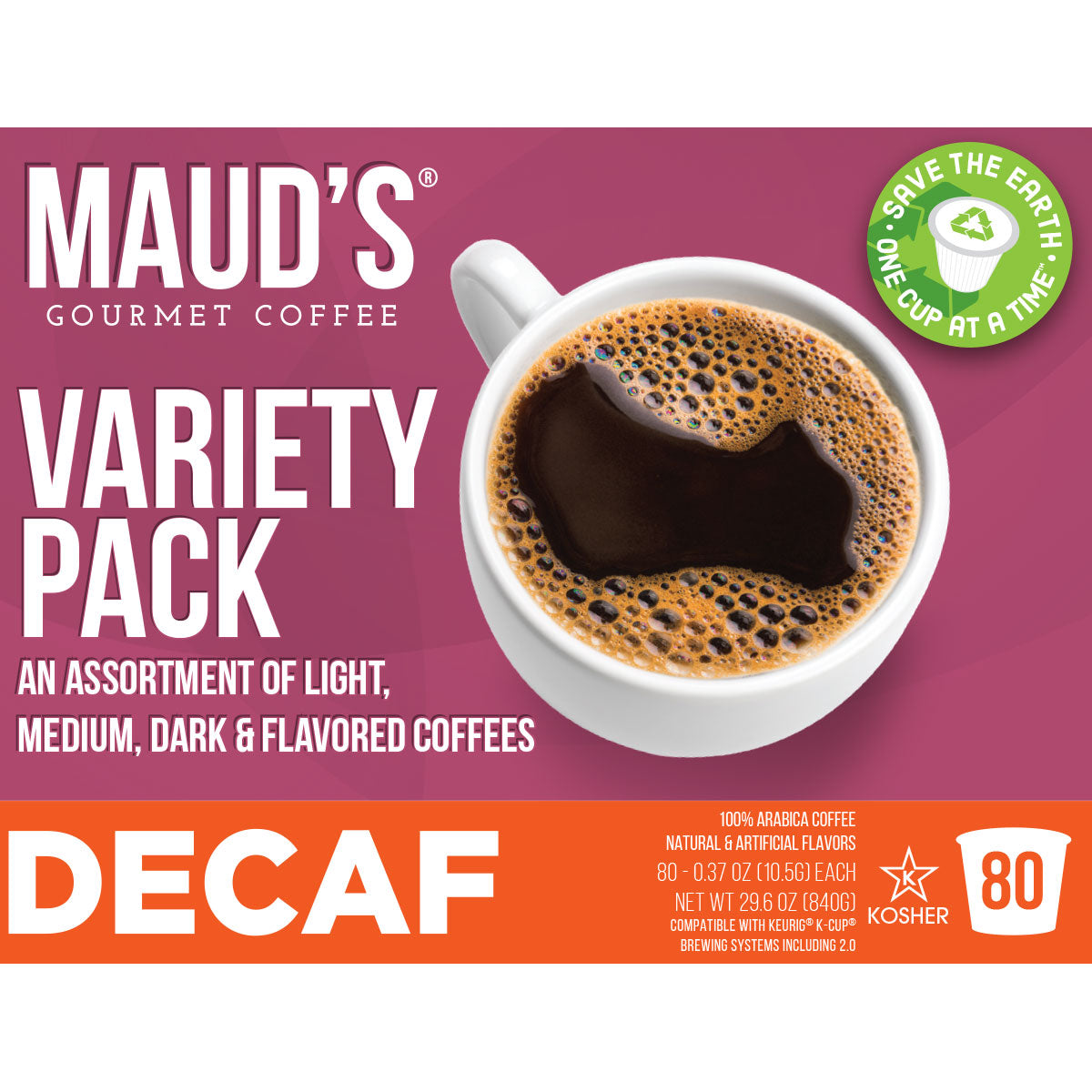 Maud's Decaf Coffee Pods Variety Pack (9 Blends) - 80 Pods