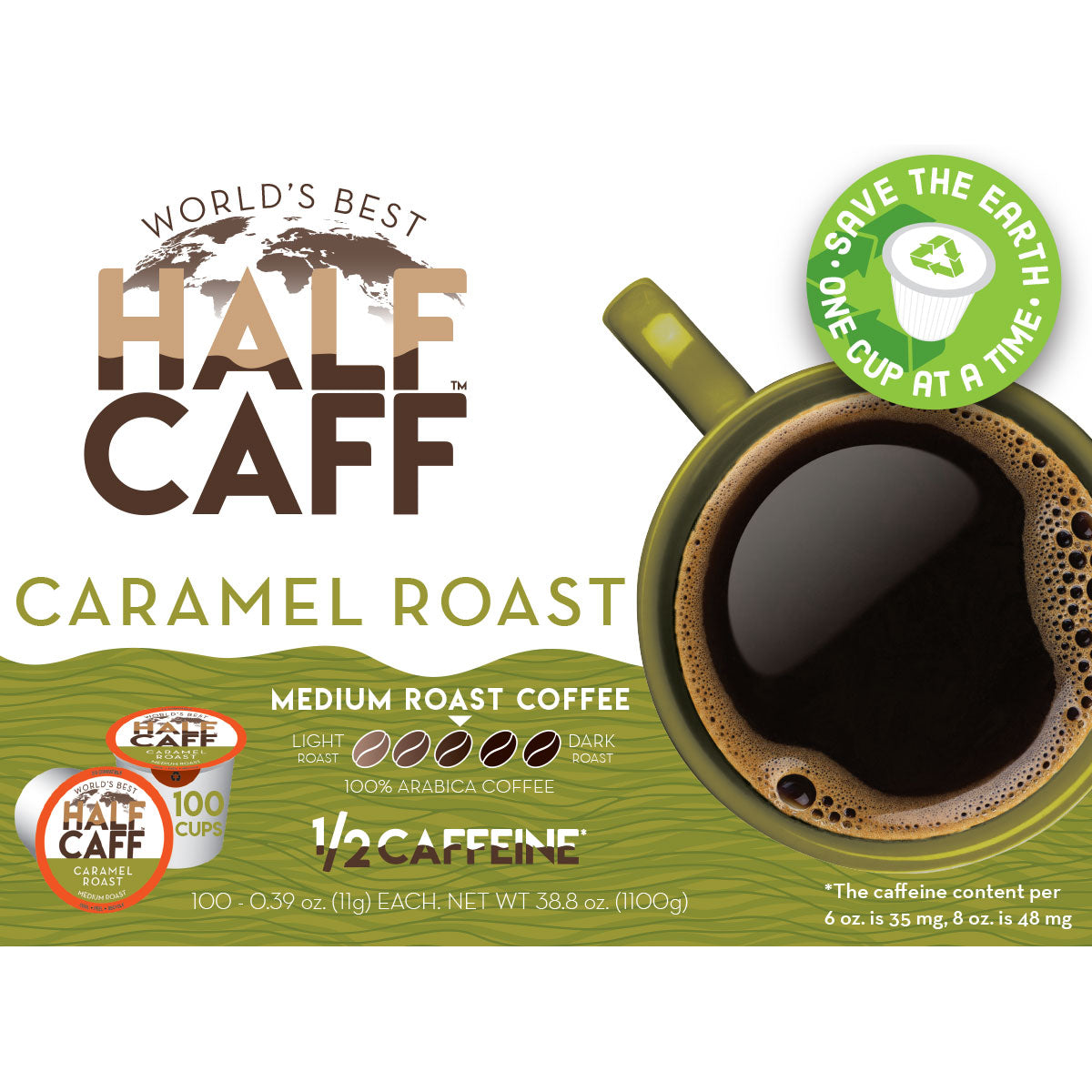 World's Best Half Caff™ Caramel Roast Flavored Coffee Pods