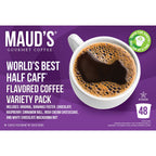 Maud's World's Best Half Caff Flavored Coffee Pods Variety Pack (6 Blends) - 48 Pods