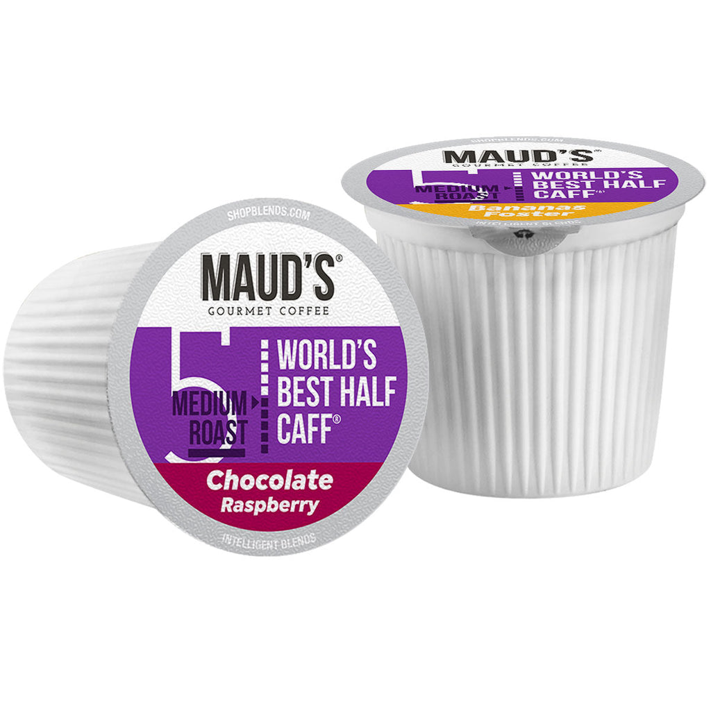 Maud's World's Best Half Caff Flavored Coffee Pods Variety Pack (6 Blends) - 48 Pods