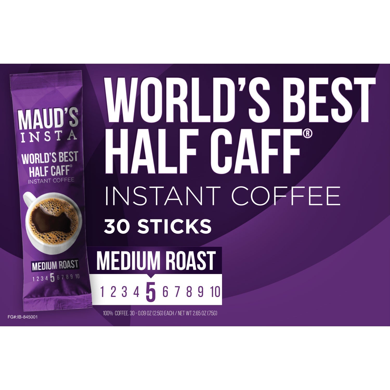 Maud's Instant Half Caff Coffee (Insta World's Best Half Caff) - 30ct