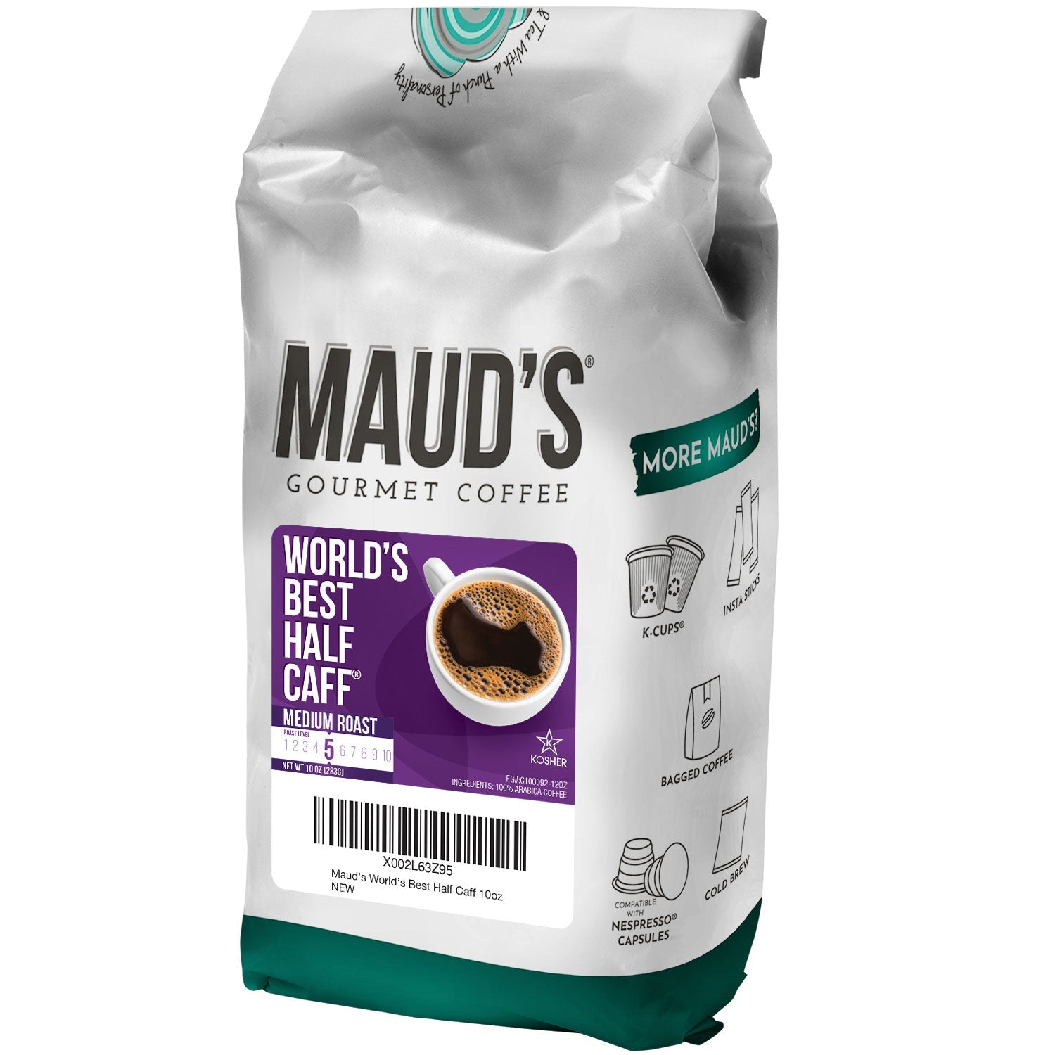 Maud's Half Caff Medium Roast Ground Coffee (World's Best Half Caff)