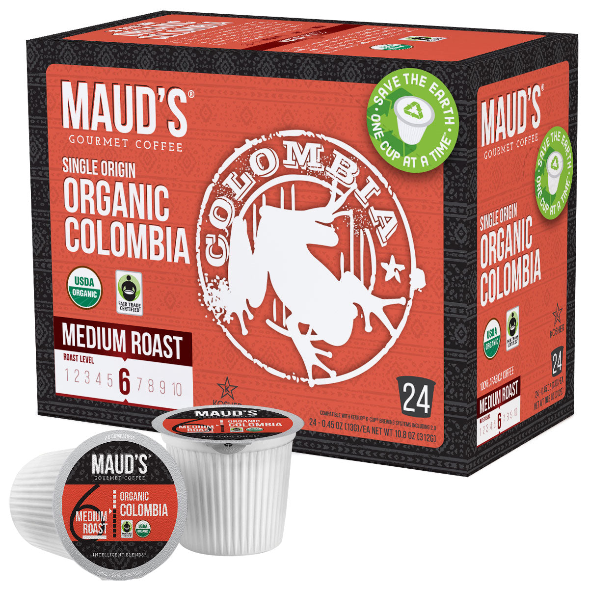 Maud's Organic Single-Origin Fair-Trade Colombia Medium Roast Coffee Pods