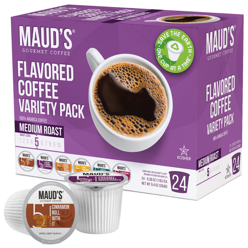 Maud's Flavored Coffee Pods Sampler Variety Pack (6 Flavors) - 24 Pods
