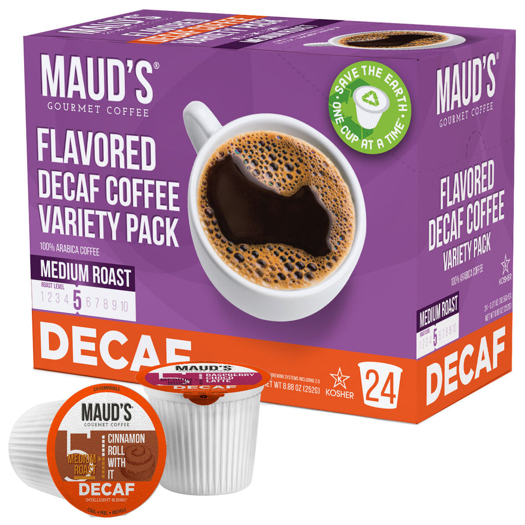 Maud's Decaf Flavored Coffee Pods Sampler Variety Pack (6 Flavors) - 24 Pods